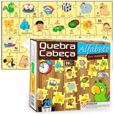 Imagem de Quebra Cabeça Alfabeto 26Pç Madeira Alfabetizando Educativo - Pais e f