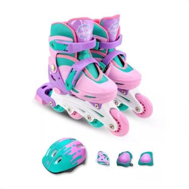 Imagem de Patins Infantil 3 em 1 com Kit de Proteção Tam. 30 a 33 Rosa Claro Uni