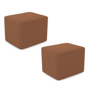 Imagem de Kit 02 Puffs Decorativos Living Yumi Retangular 60cm Bouclê Terracota 