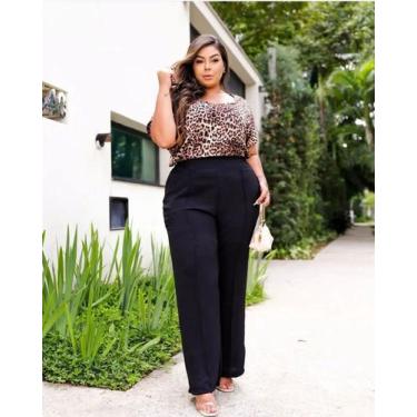 Imagem de Calça Pantalona Wide Leg Solta Elegante Duna Moda Tendência Plus Size 