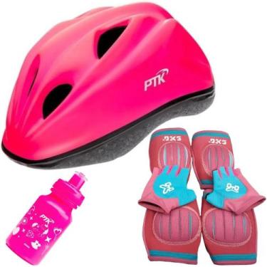 Imagem de Capacete Infantil Bicicleta + Joelheira + Cotoveleira + Luva + Garrafi