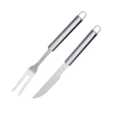 Imagem de Garfo e Faca Cabo Longo Kit Churrasco Carne Inox 2un - MIMO