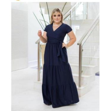 Imagem de Vestido Longo Três Marias Moda Evangélica Feminina - Miss Flower, Azul