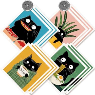 Imagem de Morigins Pacote com 12 panos de prato suecos com 2 ganchos de toalha de pressão - Toalhas de papel de cozinha de design laváveis, panos de limpeza de esponja de celulose sem odor - Conjunto de gato