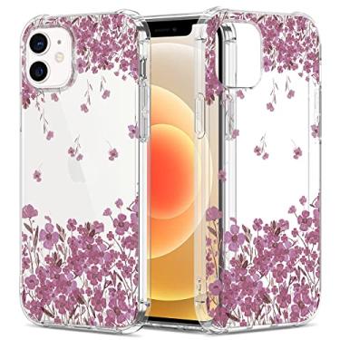 Imagem de GREATRULY Capa de telefone floral transparente bonita para iPhone 12 / iPhone 12 Pro 6,1 polegadas (2020) para mulheres/meninas, design de flor, capa de silicone à prova de quedas, FL-27