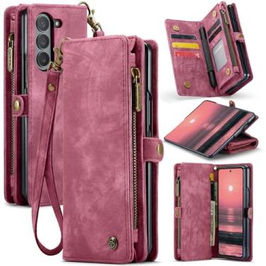 Imagem de Hongxinyu Capa carteira para Samsung Galaxy Z Fold6 2024, bolsa com zíper, capa de couro com estojo de TPU magnético destacável à prova de choque compatível com Samsung Galaxy Z Fold 6 (vermelho)