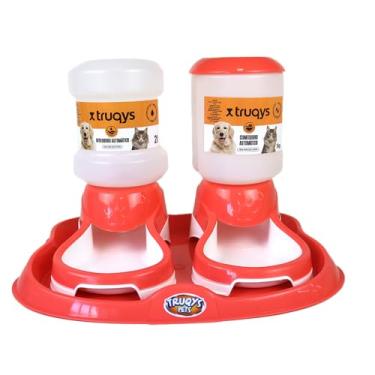 Imagem de Truqys Pet Kit Bandeja Design Comedouro e Bebedouro Automático Coral