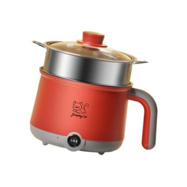 Imagem de Baoblaze Hot Pot Elétrico com Vaporizador Ramen Cooker 300W/600W Frigideira Elétrica 1.8L Mini Hot Pot Portátil para Arroz Frito, Sopa, Bife, Cinza Vermelho