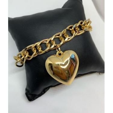 Imagem de Pulseira Feminina Pingente Coração Banhada A Ouro 18k - Jóias 18k