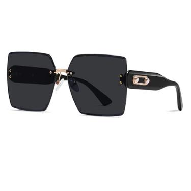 Imagem de HCPIHF Óculos de sol quadrados sem aro, armação grande, feminino, masculino, grande, pérola, vintage, retrô, 1, tamanho único