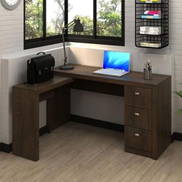 Imagem de Mesa Escrivaninha Home Office em L 3 gavetas 136x113cm Rústico - Tecno