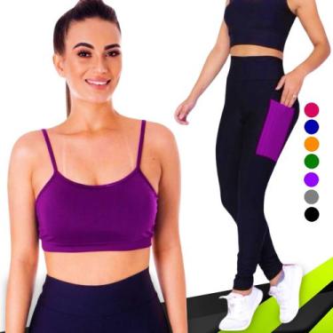 Imagem de Conjunto Top fitness ALÇA FINA bojo Feminino + CALÇA leg LEGGING BOLSO