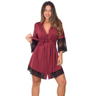 Imagem de Robe Feminino Hobby Feminino Lingerie Noite Roupão Microfibra renda El