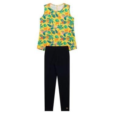 Imagem de Conjunto Infantil Menina Em Cotton, Regata Amarela E Legging Preto - T