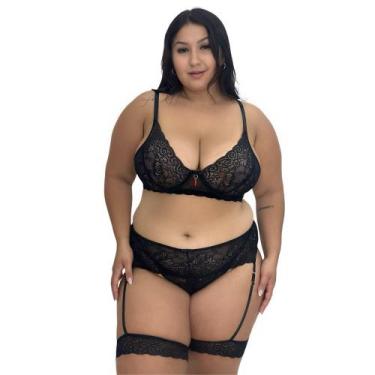 Imagem de Conjunto Lingerie Plus Size Sutiã sem Bojo e Perneira Sensual Amélia -