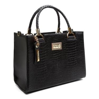 Imagem de Bolsa Castelo Handbag Form's com Textura Alça Fixa Trançada, Preto