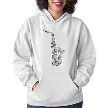 Imagem de Moletom Feminino Saxofone Notas Musicais - Foca na Moda, Branco, GG