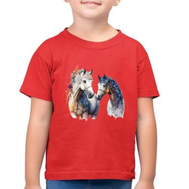 Imagem de Camiseta Algodão Infantil Casal de Cavalos Watercolor - Foca na Moda, 