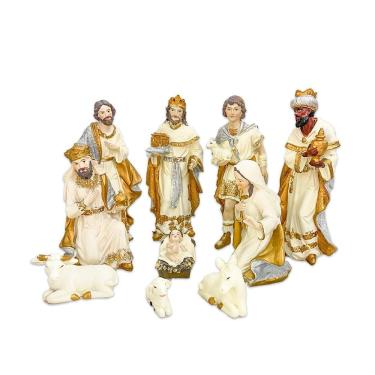 Imagem de Presépio Completo 10 Peças Resina Dourado Enfeite Natal