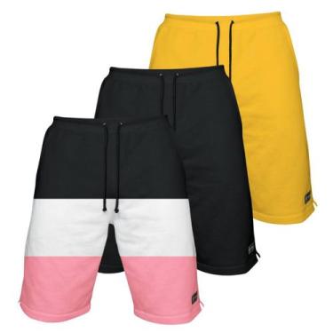 Imagem de Kit 3 Bermudas Moletom Masculina com 3 Bolsos Fenda Lateral Short Bási