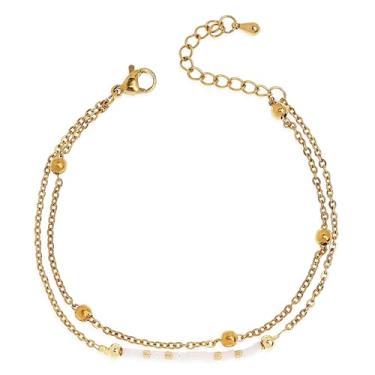 Imagem de Agriajun Pulseiras femininas de corrente de elos de contas douradas boho feitas à mão com contas douradas, acessórios festivos para presente de bijuteria., 5inches, Latão, Sem Pedra Preciosa