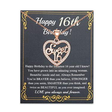Imagem de FUSTMW Colar Sweet 16 Presentes de aniversário de 16 anos para meninas 16 joias presentes de aniversário para meninas de 16 anos, Small, Aço inoxidável, nagem