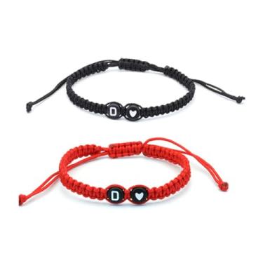 Imagem de Pulseiras de casal com inicial para mulheres e homens, pulseiras de coração trançadas feitas à mão, pulseiras com letras de melhor amigo para presente de 2 joias de aniversário, 0, Resina, Sem Pedra