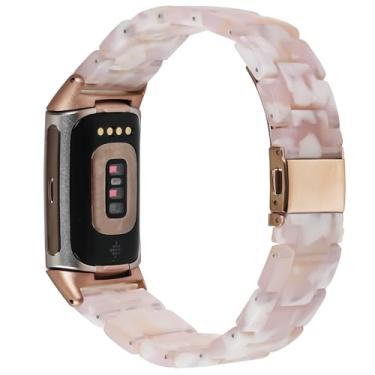 Imagem de Limque Pulseira de Resina Rosa à Prova D'água e Leve para Fitbit Charge 6/5, com Fecho de Fivela de Aço Inoxidável e Design Moderno e Glamoroso