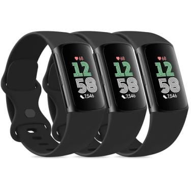 Imagem de Pacote com 3 pulseiras macias compatíveis com Fitbit Charge 5/6, para mulheres e homens (grande, 3 preto)