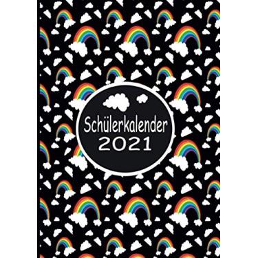 Imagem de Schülerkalender 2021: Wochenplaner zum notieren, organisieren und planen DIN A4. Kalender/Terminkalender/Monats- / Tagesübersicht/Kontakt- / Geburtstags listen/Regenbogen Wolken Funny