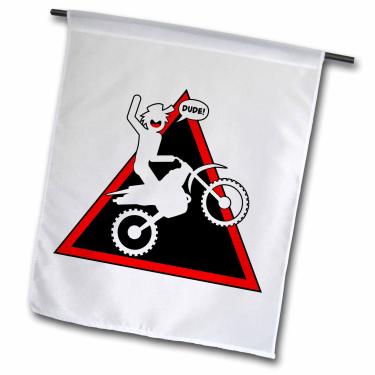 Imagem de 3dRose fl_180558_1 Ilustração de sinal de perigo com um Stickman Getting Air on a Dirt Bike Garden Flag, 30 x 45 cm