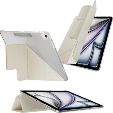 Imagem de MAGEASY Capa para iPad Air 2025 M3 e 2024 M2 de 13 polegadas - Capa fólio com suporte multidobrável, suporte multiangular, suporte para Apple Pencil, resistente a manchas - Faceta | Branco claro das
