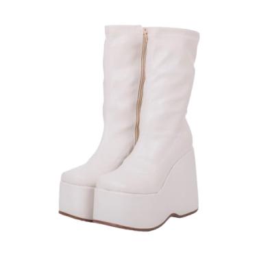 Imagem de Bota Feminina Cano Baixo Salto Alto Plataforma Anabela Fashion (Off White, BR, Adulto, Numérico, 37)