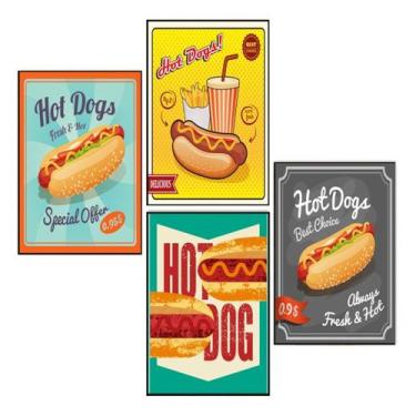 Imagem de Quadros Hot-dog Lanchonete Cachorro Quente Lanche 4 Peças - camaleão d