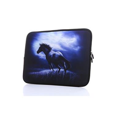 Imagem de Capa de laptop de 13,3 polegadas a 14 polegadas Bolsa de transporte de neoprene com alças ocultas para MacBook/Notebook/Ultrabook/Chromebooks, blue horse