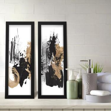 Imagem de Kit 2 Quadros Decorativos Lavabo Abstrato Pinceladas Moderno Preto Dou