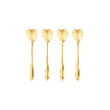 Imagem de Conjunto 4 Colheres Aço Inox P/Chá Heart - Bon Gourmet, Dourado