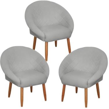 Imagem de Kit 3 Poltronas para Clínica Decorativa Resistente Confortável Tecido Veludo MOBLAN decor (Cinza)