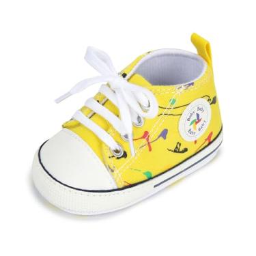 Imagem de BEIDI Sapatos para bebês meninas meninos 0 a 18 meses, presentes essenciais exclusivos para bebês, unissex para recém-nascidos, sem cadarço, sola macia, cano alto, tênis de caminhada, A00-amarelo, 0-6