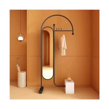 Imagem de LICONG-2020 Espelho de corpo inteiro, cabideiro quarto de chão com espelho de vestir cabide de roupas integrado porta vertical para casa, móveis de quarto (cor: preto)