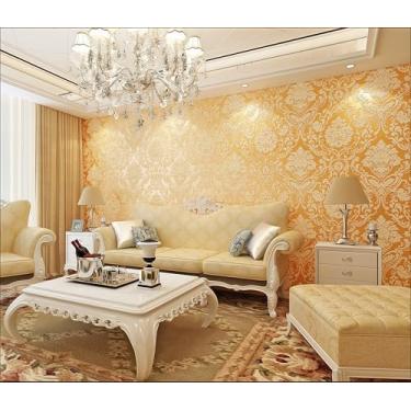 Imagem de mwpqbd Papel de parede europeu estéreo 3D papel de parede autoadesivo para casa sala de estar quente quarto TV fundo parede damasco papel de parede (52,7 cm * 893 cm)