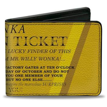 Imagem de Buckle-Down Carteira de filmes, dobra dupla, Willy Wonka and the Chocolate Factory, dourado, texto amarelo, couro vegano, Chocolate, 4.0" x 3.5", Casual