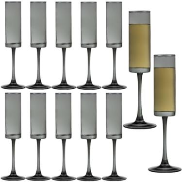 Imagem de 12 peças de taças de champanhe pretas de 170 g, taças de vinho com haste longa, taças coloridas, conjunto de 12 taças de champanhe sopradas à mão para copos de coquetel de casamento, Cava, Prosecco