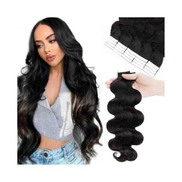 Imagem de Fita para extensão de cabelo Extensões de cabelo ondulado, fita de cabelo humano real em extensões de cabelo, preto natural, 20 peças, 50g, trama de pele macia, fita invisível em extensões Fita para p