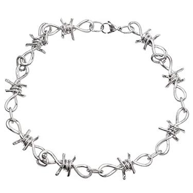 Imagem de Colar gargantilha unissex gótico de arame farpado - 50,8 cm hip hop arame farpado gargantilha corrente, joia punk presente para homens e mulheres, Metal, Sem Pedra Preciosa