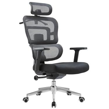Imagem de Cadeira de Escritório Ergonômica Duoffice Devon DU650, Encosto Alto Reclinável Ajustável em Tela, Apoio de Cabeça Ajustável, Base Cromada com Rodízios