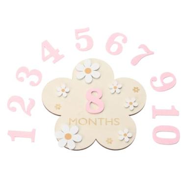 Imagem de YOKIVE Marcos mensais, placas de anúncio de cartões mensais de marcos de madeira | Ótimo para presentes infantis, adereços de fotografia (flor 3D, rosa, 16 x 16,3 polegadas)
