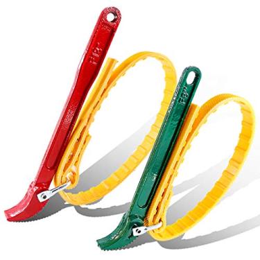 Imagem de Swpeet Pacote com 2 chaves de cinto ajustáveis multiuso 12" (300 mm) e 7,8" (200 mm) alça de aço ajustável chave abridor de filtro para abrir filtro, tubo e estanho - vermelho e verde