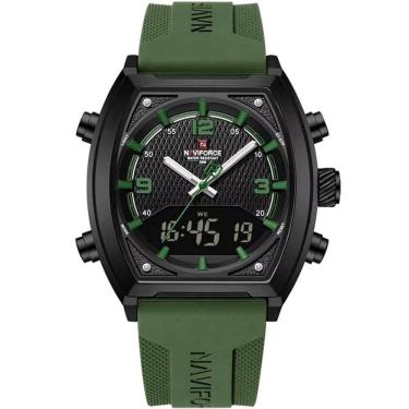 Imagem de Relógio Digital Masculino Pulseira De Silicone Quartzo Tonneau Duplo Display Esportivo Verde Musgo
