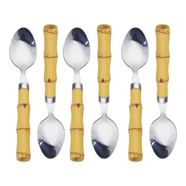 Imagem de Conjunto 6 Colheres Para Chá De Aço Inox Com Cabo De Plástico Bambu 17cm 7388 - Lyor